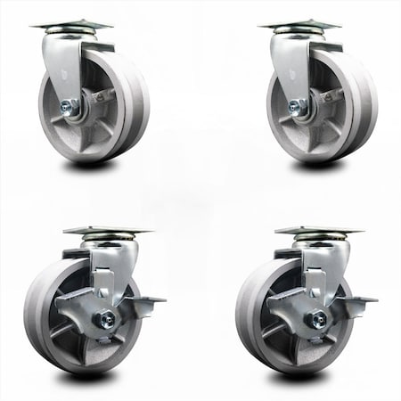 Service Caster 5 Inch V-Groove Semi Steel Swivel Caster Set with Roller Bearings 2 Brakes SCC SCC-20S520-VGR-2-TLB-2